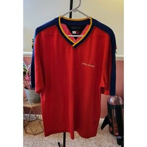Tommy Hilfiger Athletics Red Jersey Men T-Shirt -  90s  Size XL Vintage- 1990s